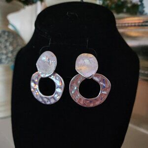 Chico's Bold Silver Tone Hammered Disc Hoop Hammered Earrings